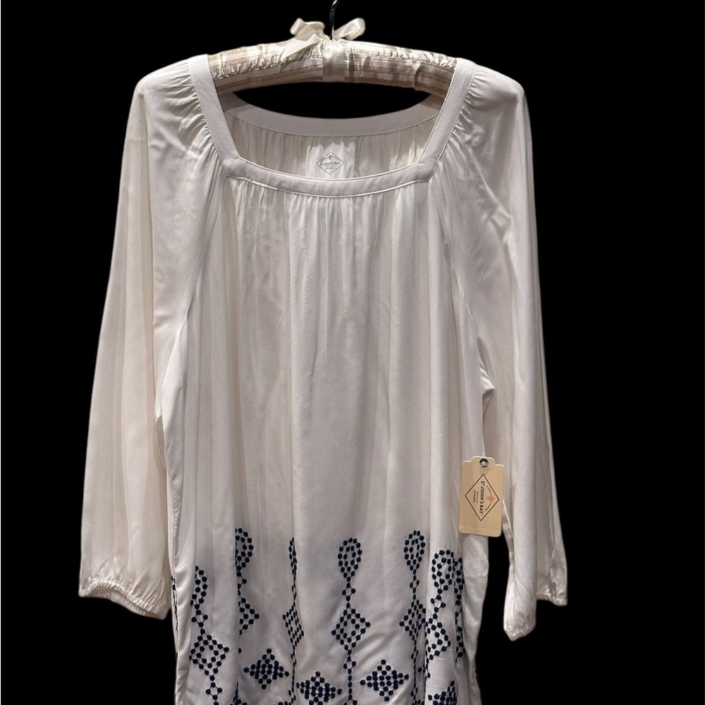 St. John's Bay White Long-Sleeve Embroidered Peasant Tunic
